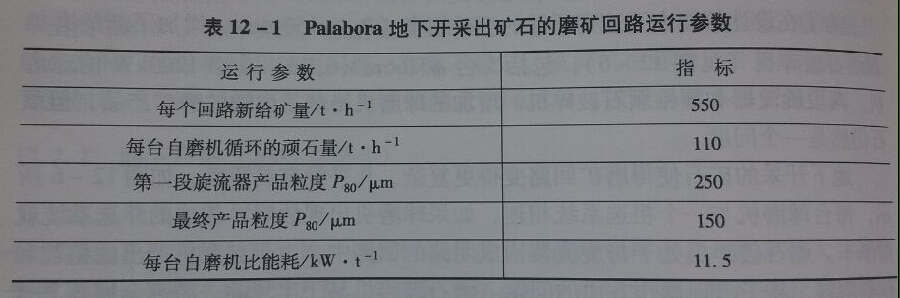 12-1地下開采礦石磨礦回路運(yùn)行參數(shù)